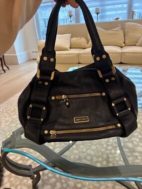 Jimmy Choo dark navy Leather Shoulder Bag with Gold Hardware